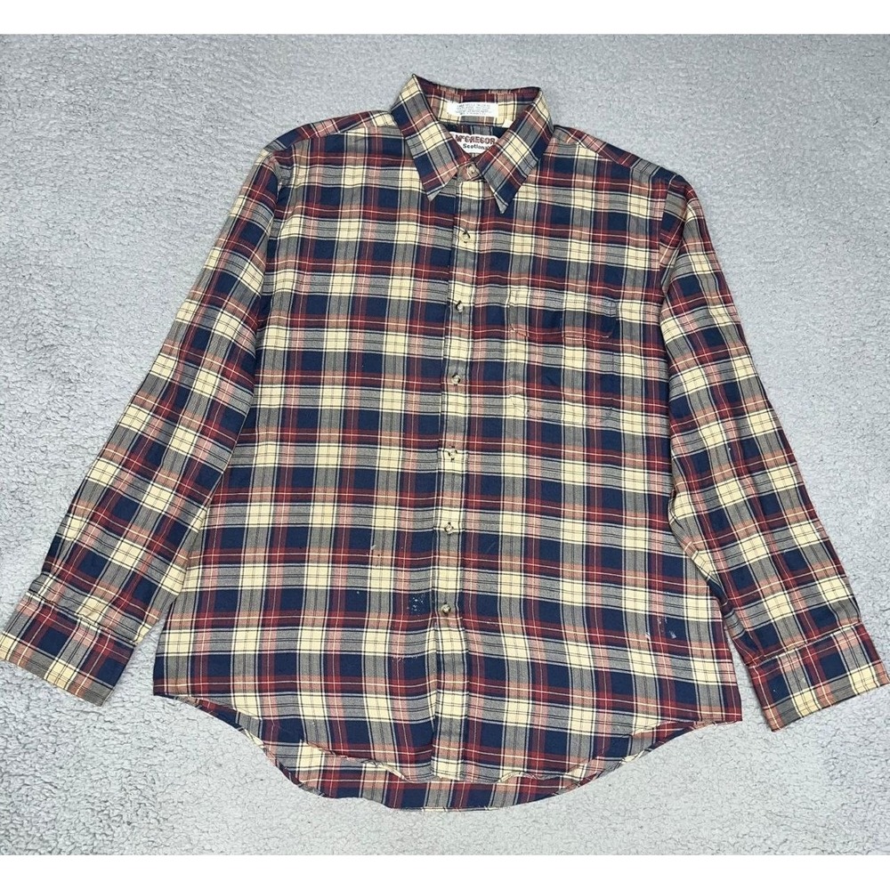VTG McGregor Scotlana Shirt Men's Sz L Red Tartan Plaid‎ Single Needle Button Up